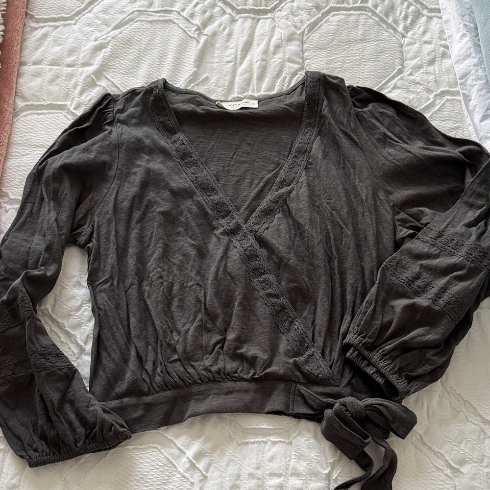Lucky Brand Charcoal Mock Wrap Top